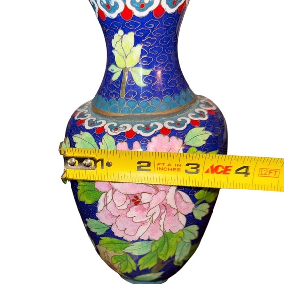 Vintage Cloisonné Enamel Vase – Blue Floral Design - Picture 8 of 8